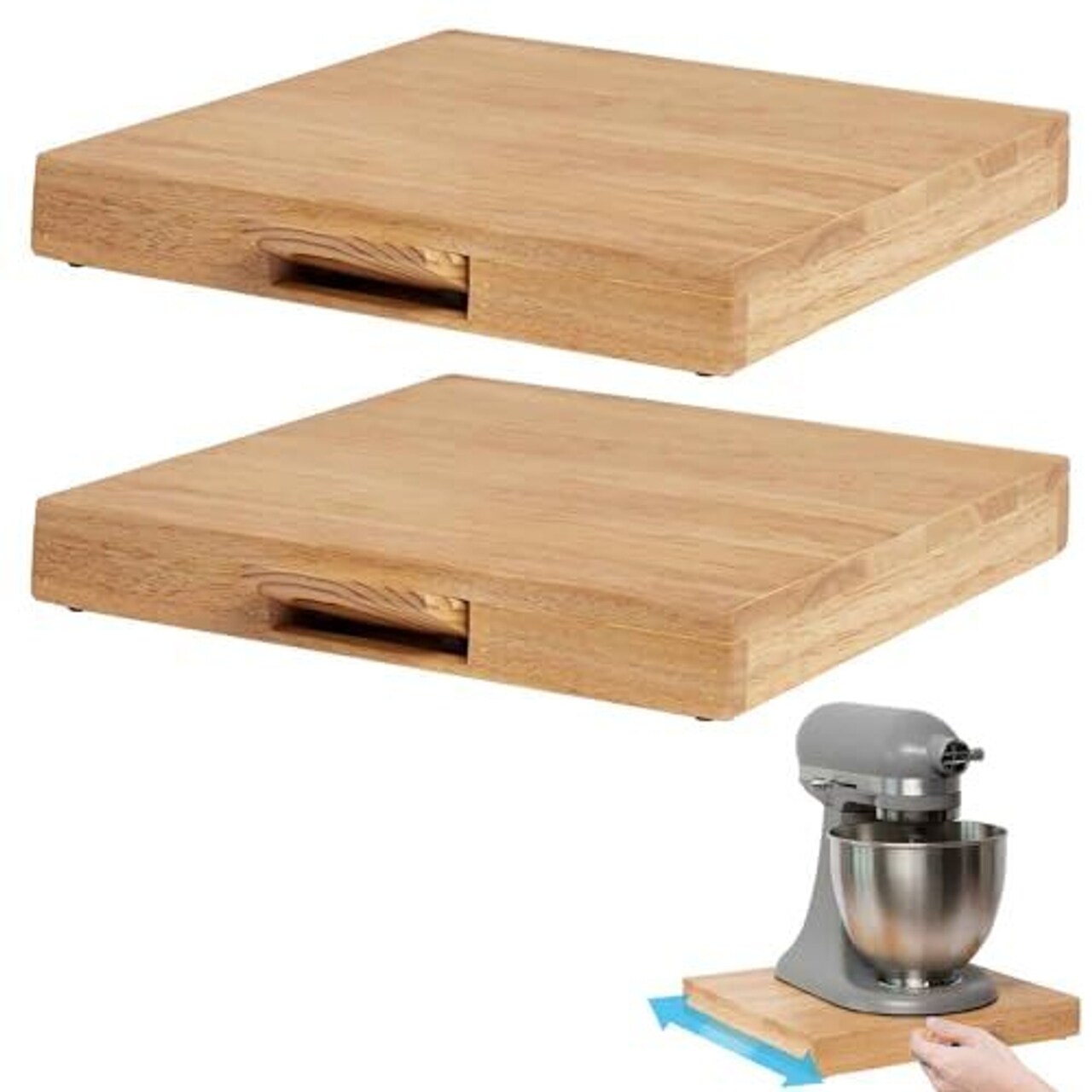 IMPRESA 2 Pack Countertop Appliance Slider -Wooden Sliding Tray for Coffee Maker & Heavy Appliances -Sliding Appliance Tray for Countertop -Large Rolling Appliance Tray -Counter Slider for Appliances
